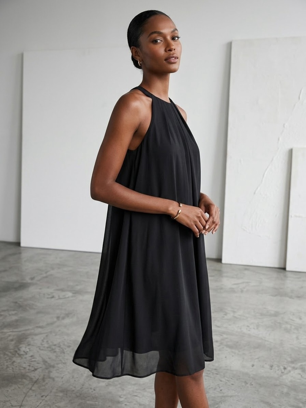 ASTR The Label High Neck Trapeze Black Chiffon Mini Dress Whimsygoth Medium